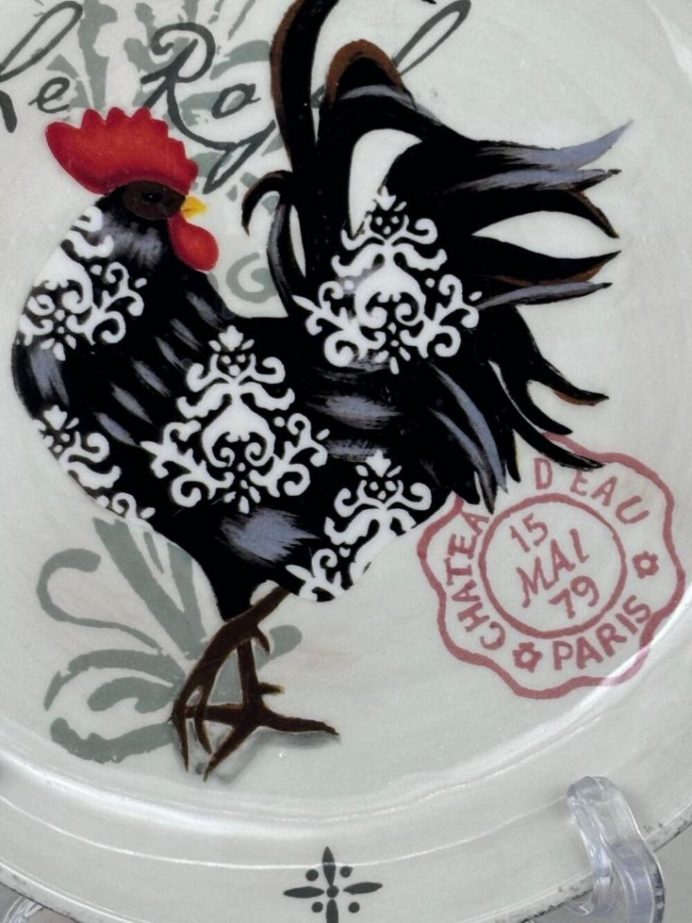 Damask Rooster by Certified INTL Jennifer Brinley Stoneware 8" Plates Set of 4 - Picture 3 of 4